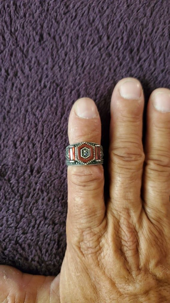 Vintage Sterling Silver Garnet Octagon Ring 