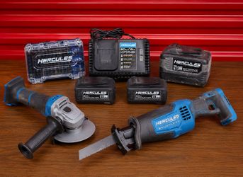 Hercules 20V Brushless Power Tool Combo Kit w/ Grinder, Recip Saw, 3 Batteries, Charger & Drill Bit Set