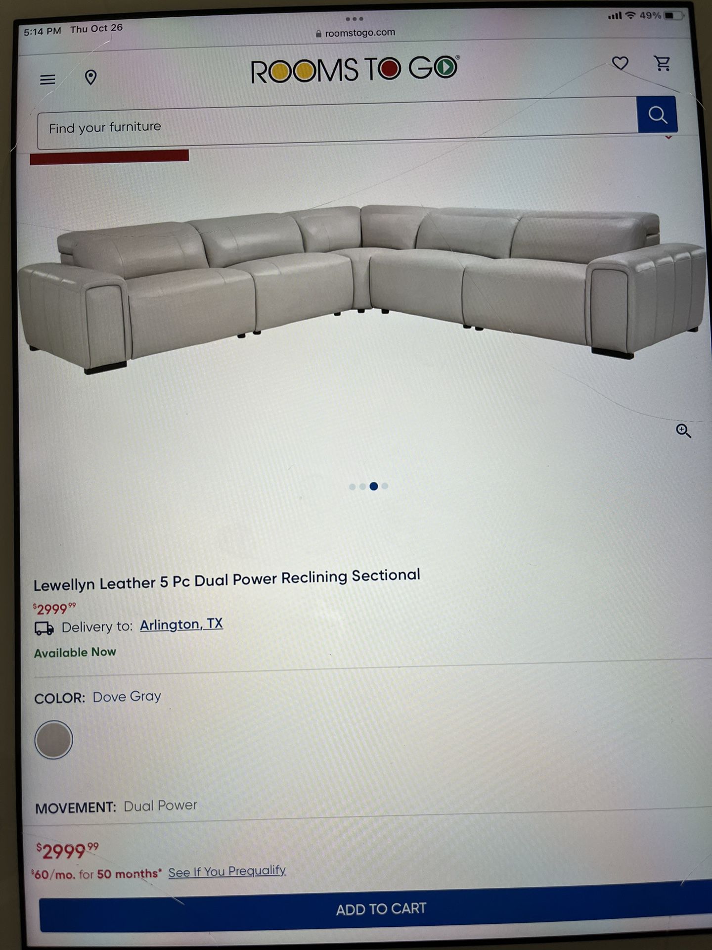 Power Reclining Leather Couch Great condition 