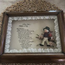 Vintage Wood Framed Shadow Box "When God Made a Boy"