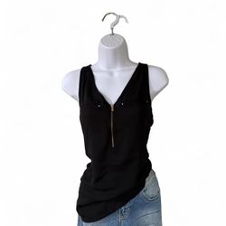 Express Black Sleeveless Gold Zipper Top Women's M