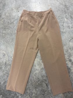Allison Daley Women's Beige Solid Dress Pants Pull-On Elastic Waist Straight