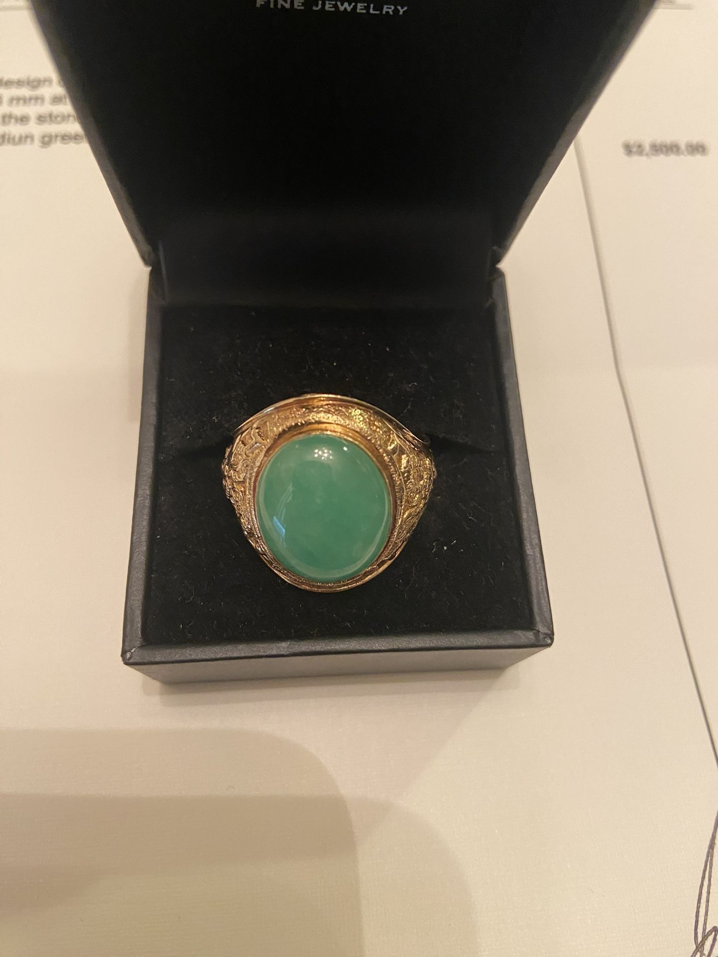18k gold jade ring with dragon design on the sides size 10.5-11 with appraisal certificate 