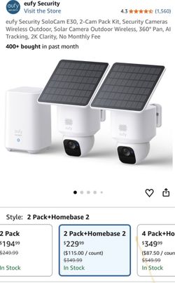 eufy Security SoloCam E30, 2-Cam Pack Kit, Security Cameras Wireless Outdoor, Solar Camera Outdoor Wireless, 360° Pan, AI Tracking, 2K Clarity, No Mon