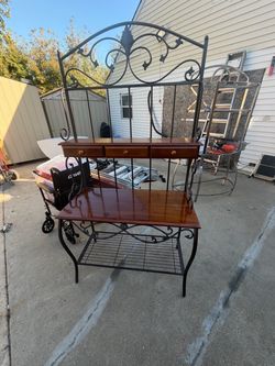 Wrought Iron and Wood Baker's Rack