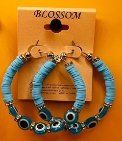 New Blossom Glass Evil Eye Protection Earrings Pair Beautiful -Blue