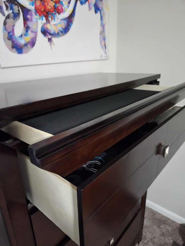 5-Drawer Dresser, Dark Cherry Finish & Nightstand, Accent Bed Side