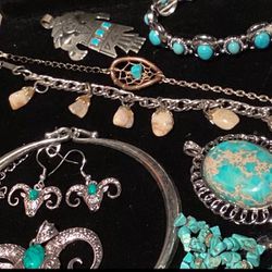 Vintage-Modern Jewelry Lot Genuine/Faux Turquoise Jewelry Mix 