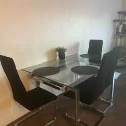 Glass Dining Table + 4 Chairs