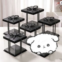 5 Pcs clear cake boxes with Ribbon, 6inch cake boxes for Christmas Bakery Treat,Holiday Pastries,Gift Giving-White