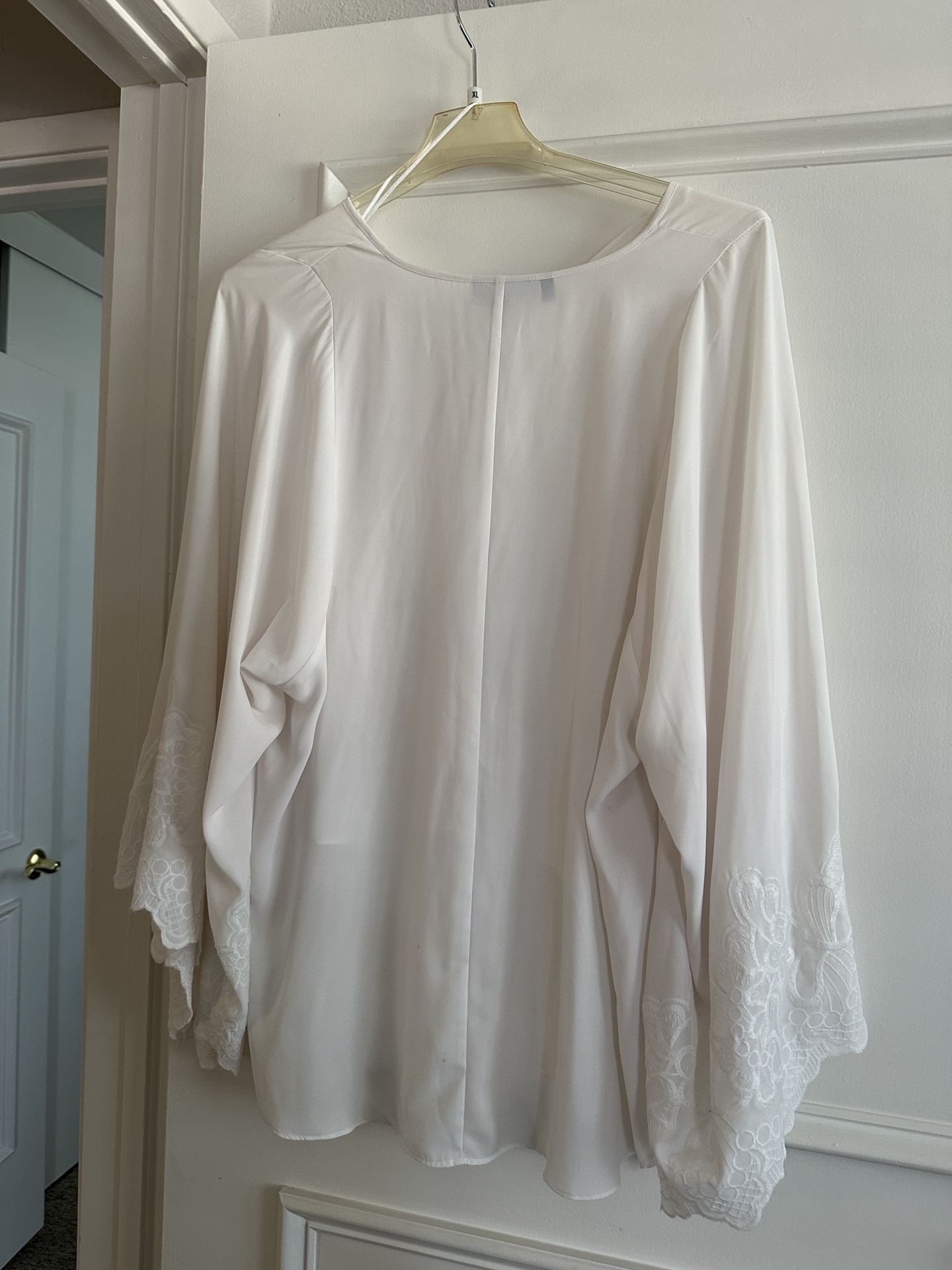 White Silky Large Bell Sleeved Blouse Reduced