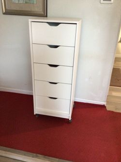 5 drawer chest on wheels dimensions 45 inches high 17 and a half inches wide 16 inches depth.