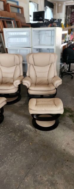 Allie Beige Faux Leather Swivel Recliner with Ottoman Footrest