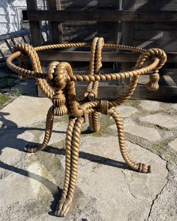 Circa Italian Gold Gilt Iron Metal Rope & Tassel Side Table Hollywood Regency Decor