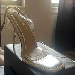 Silver Square toed heels