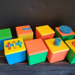 8 Pieces Vintage 1970s Busy Blocks Baby Toys Interactive Moving Parts Each 2"x2"