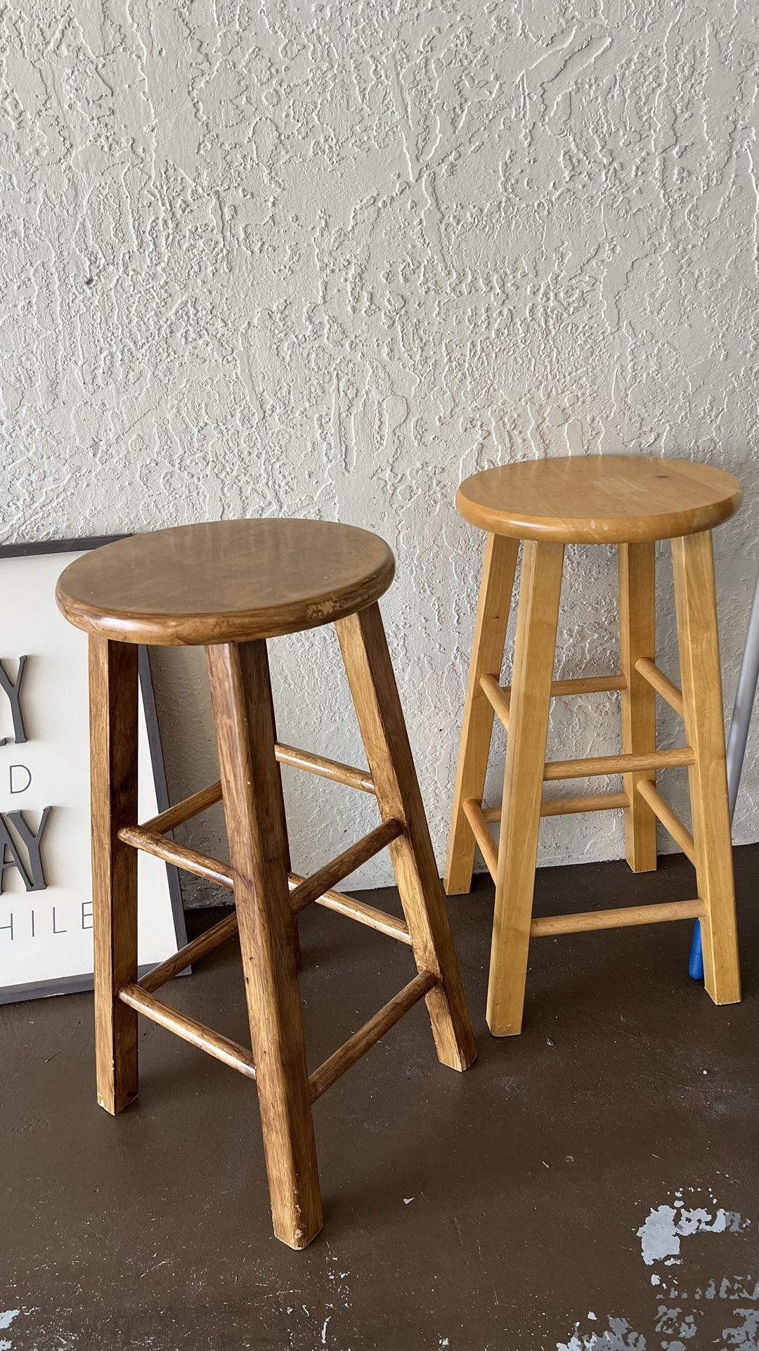 3 High Wooden Stools With Cushion 