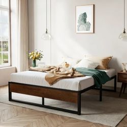 Allewie Black Full Size 14 Inch Metal Platform Bed Frame, Non-Headboard, Mattress Foundation with Metal Slat Support