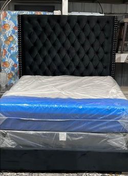 TUFTED TALL 6FT HEADBOARD VELVET BED FRAME IN QUEEN SIZE $279 ONLY 