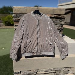 Free People Ruched Velvet Bomber Jacket women size large  A moody and romantic take on an athletic style, this elegant bomber jacket is cut from plush