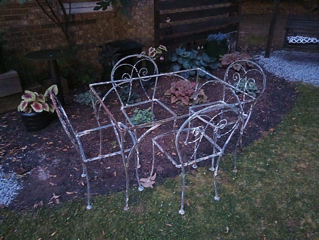 Early Century Iron Garden Chairs And Table. 