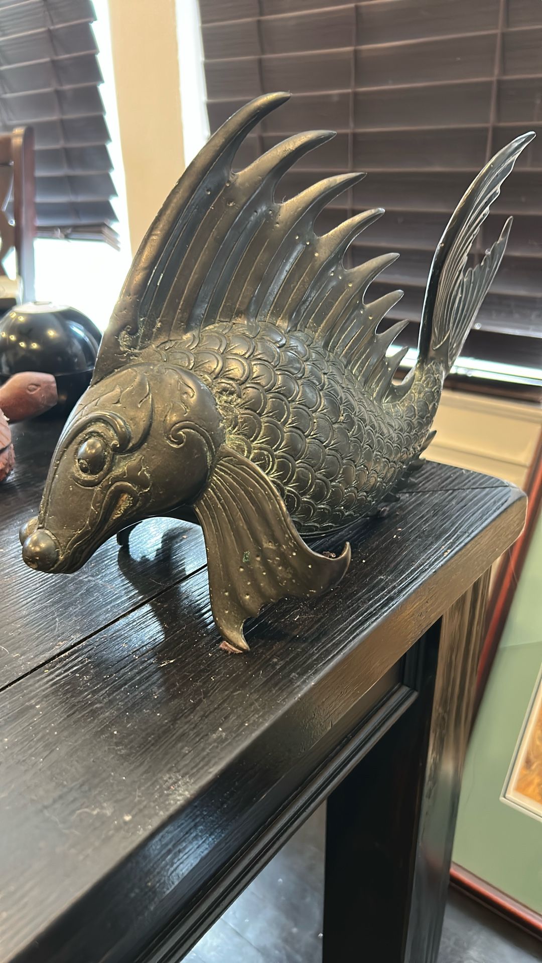 Bronze Sculpture Koi Fish Figure Signed By Santi - Vintage 1980
