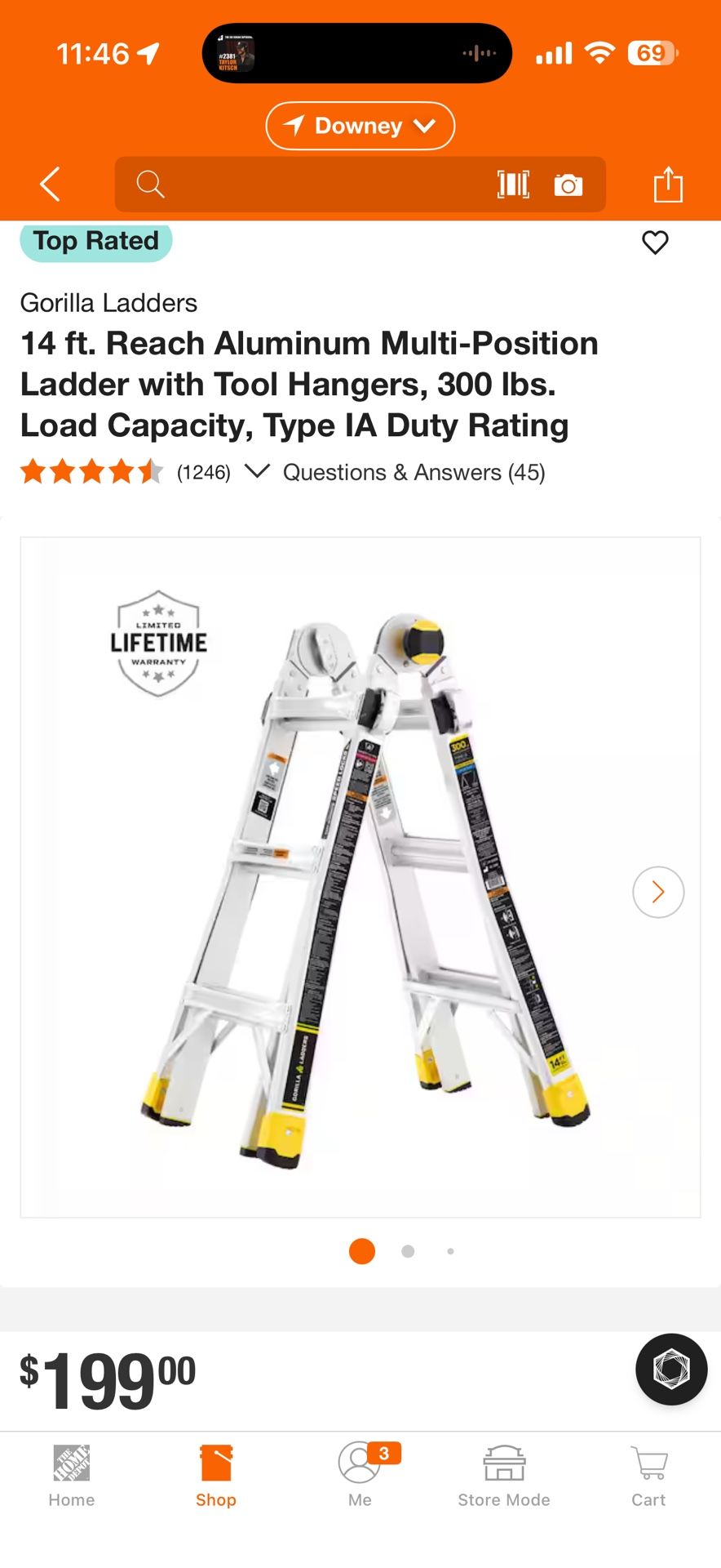 Gorilla Ladders 14 ft. Reach Aluminum Multi-Position Ladder with Tool Hangers, 300 lbs. Load Capacity, Type IA Duty Rating