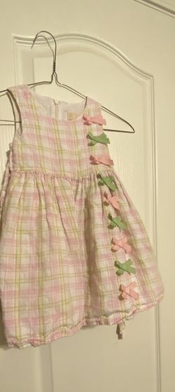 CottonPink and green dress with bows