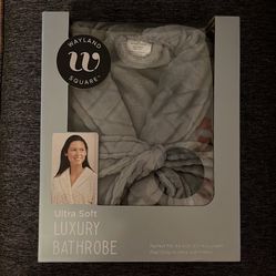 NEW Grey plush ultra soft luxury bathrobe 44” long