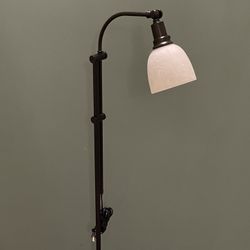 Adjustable Height (47" to 58"), Dark Brown, Heavy (approx. 15 lbs.) FLOOR LAMP w/Heavy Alabaster Glass Shade - firm posted price.