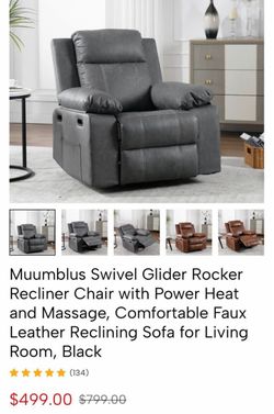 Muumblus Swivel Glider Rocker Recliner Chair with Power Heat and Massage, grey