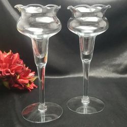 Princess House Vintage Clear Glass Ruffle Scallop Edge Votive Candle Holders Set Of 2
