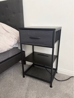 Night Stand with Fabric Drawer & Charging Station