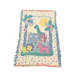Vintage Riegel Jacquard Weave Jungle Animals Fringe Tapestry Baby Blanket