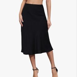 Size M Womens Midi Satin Silky Skirt Elastic High Waisted A-line Elegant Wedding Skirts

Size M