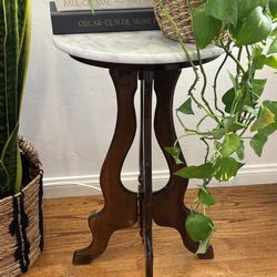  Antique Walnut & Marble Pedestal Table Victorian Parlor End Side Entryway Small Space Vintage
