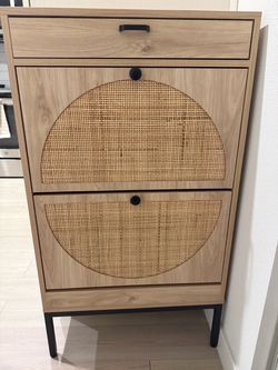 Wood and Rattan Shoe Cabinet/Storage with Drawers