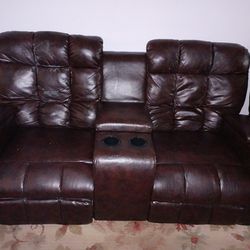Sofa Double Recliner With Storages And Cup Holders 