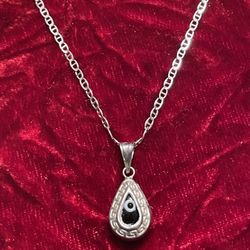 Silver Necklace With  🧿LUCKY🧿BLUE 🧿 EYES🧿Pendant 