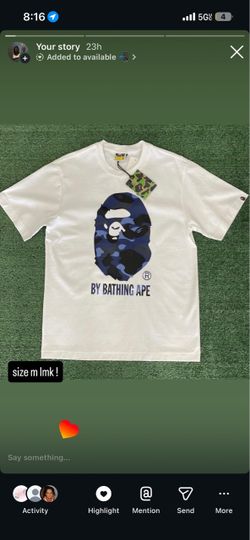 Bape shirt blue/white, size medium