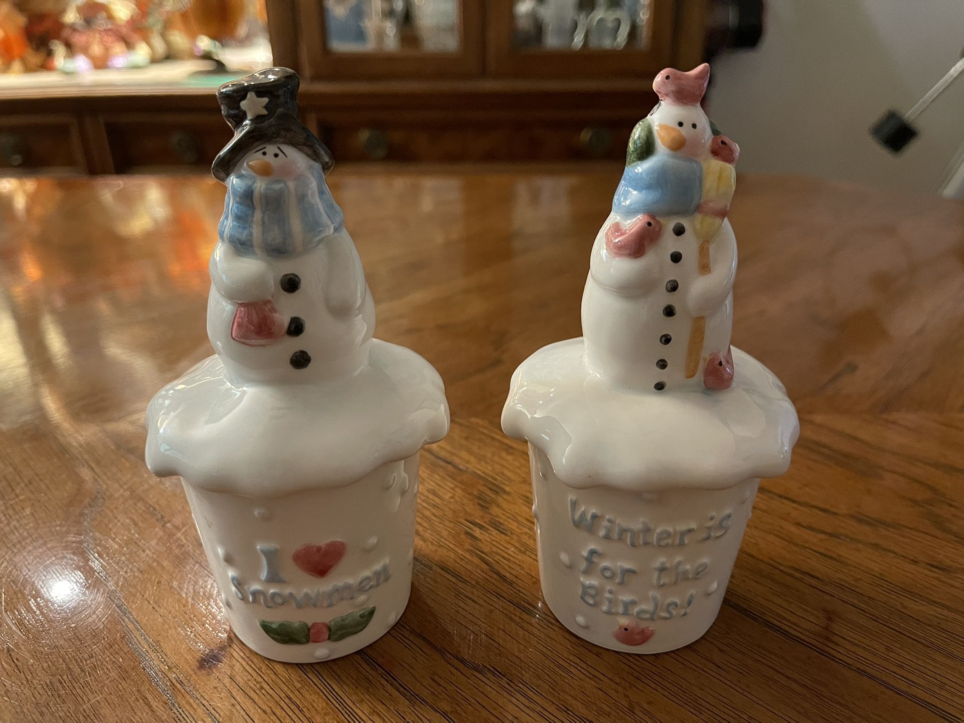 Adorable Set of 2 2000 Nancye Williams Coyne’s & Company Snowmen Candle Holders