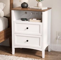 RIHHA 26in Tall Farmhouse Nightstand White