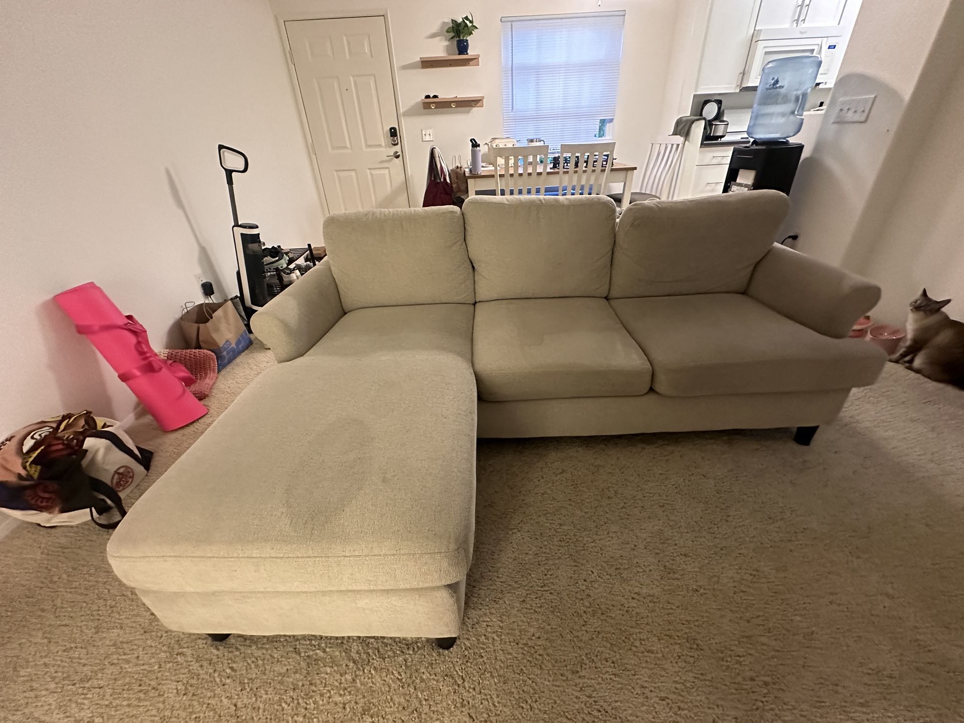 Used Beige Sectional Sofa with Chaise Lounge - $140