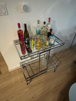 Chrome and Glass Bar Cart with Wheels
