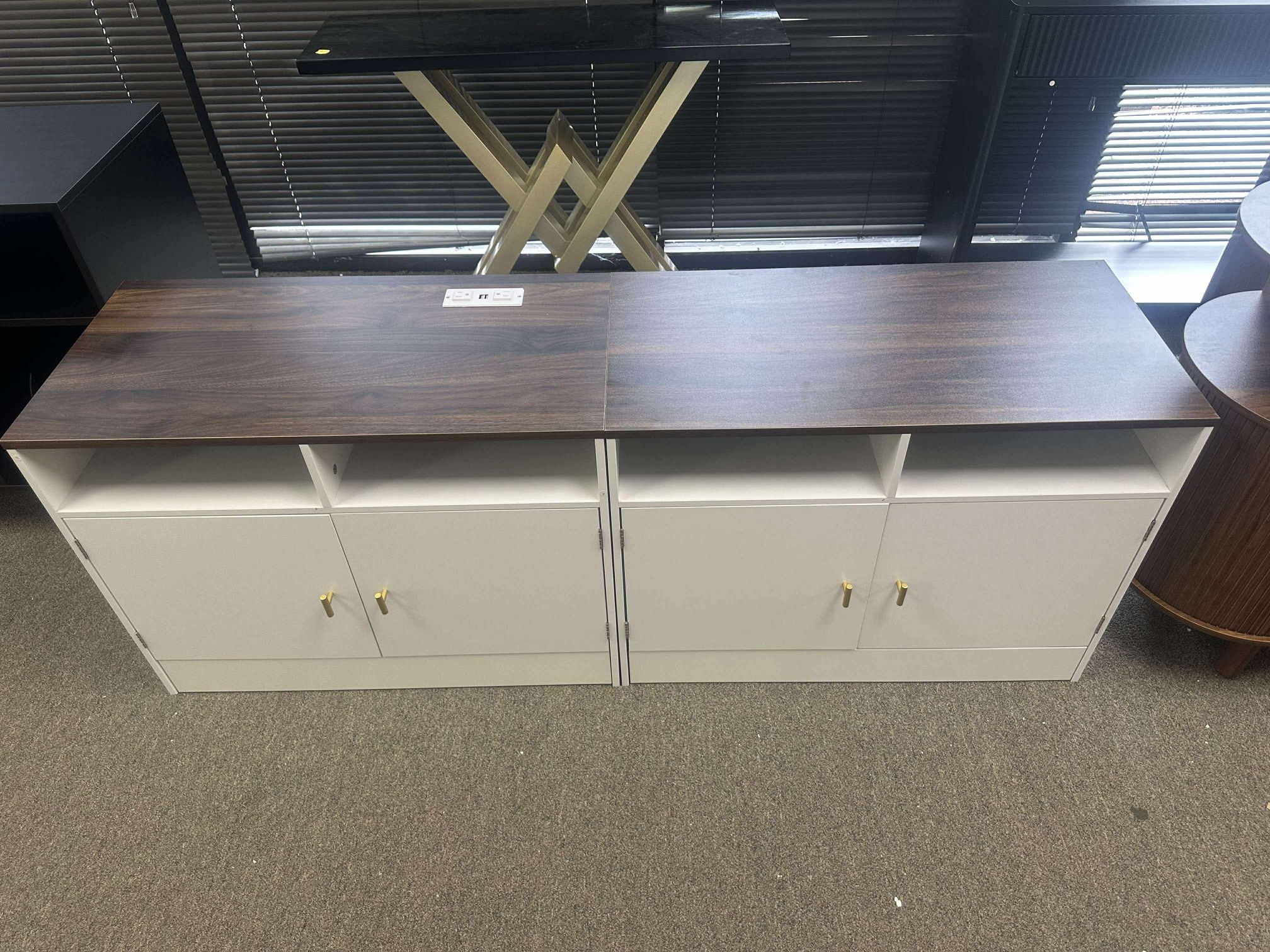 Litter Box Furniture for 2 Cats, 63" Cat Litter Box Enclosure TV Stand Cabinet, White & Walnut