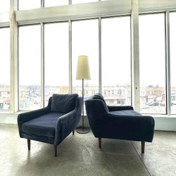 Midcentury Modern Minimalist Blue Suede Fabric Lounge Accent Reading Chair (🚚 FREE Delivery)