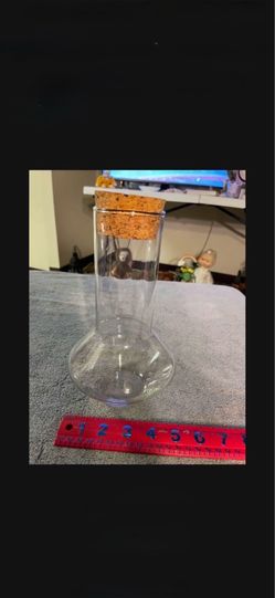 CA. 9”TALL CARAFE WITH CORK. DECORATION. OR LIQUID USE