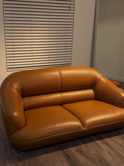 Cognac Leather Loveseat Sofa