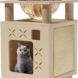 Cat Tree Tower Modern cat Tower, Soild Wood cat Condos for Indoor Cats, cat Climbing Tower, Cute cat Tree with Litter Box Enclosure
