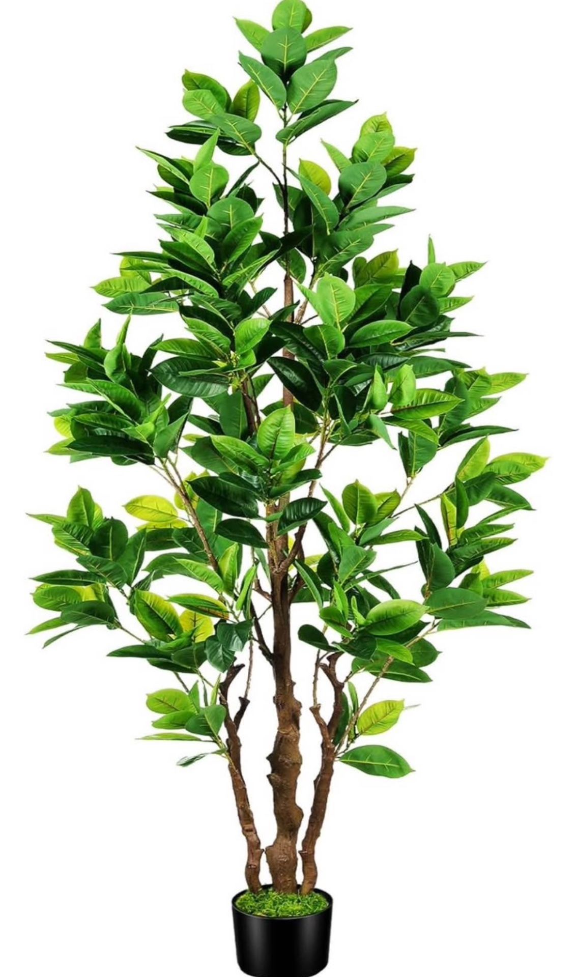 7.2ft Artificial Rubber Tree (85in) with Plastic Nursery Pot Fake Tree, Faux Ficus Plant for Office House Farmhouse Living Room Home Decor BRAND NEW